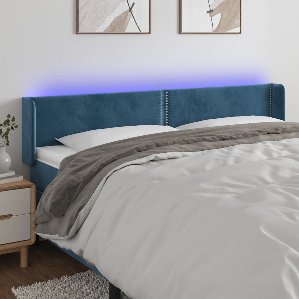 Hoofdbord LED 203x16x78/88 cm fluweel donkerblauw is nu te koop bij PeponiXL, paradijselijk wonen!