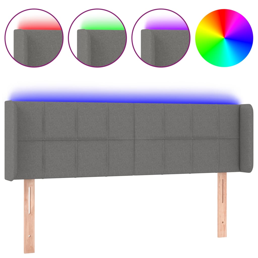 Hoofdbord LED 147x16x78/88 cm stof donkergrijs is nu te koop bij PeponiXL, paradijselijk wonen!