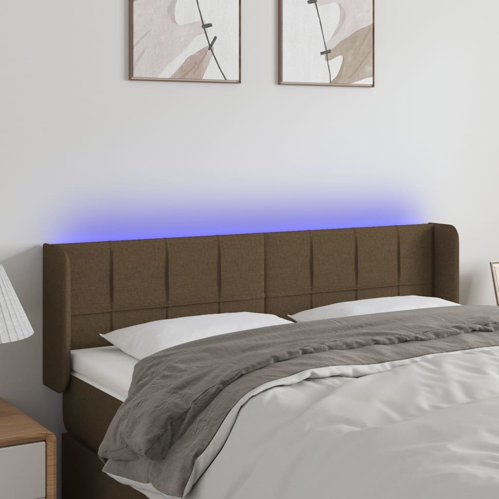 Hoofdbord LED 147x16x78/88 cm stof donkerbruin is nu te koop bij PeponiXL, paradijselijk wonen!