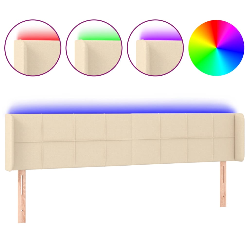 Hoofdbord LED 163x16x78/88 cm stof crèmekleurig is nu te koop bij PeponiXL, paradijselijk wonen!