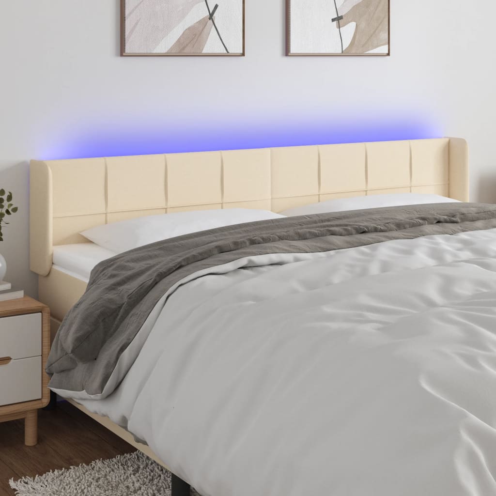 Hoofdbord LED 163x16x78/88 cm stof crèmekleurig is nu te koop bij PeponiXL, paradijselijk wonen!