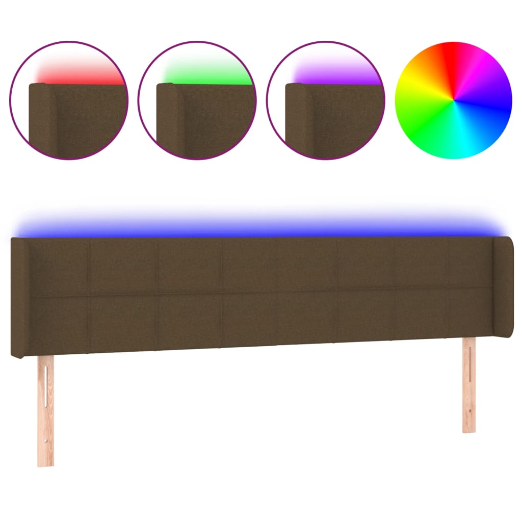 Hoofdbord LED 203x16x78/88 cm stof donkerbruin is nu te koop bij PeponiXL, paradijselijk wonen!