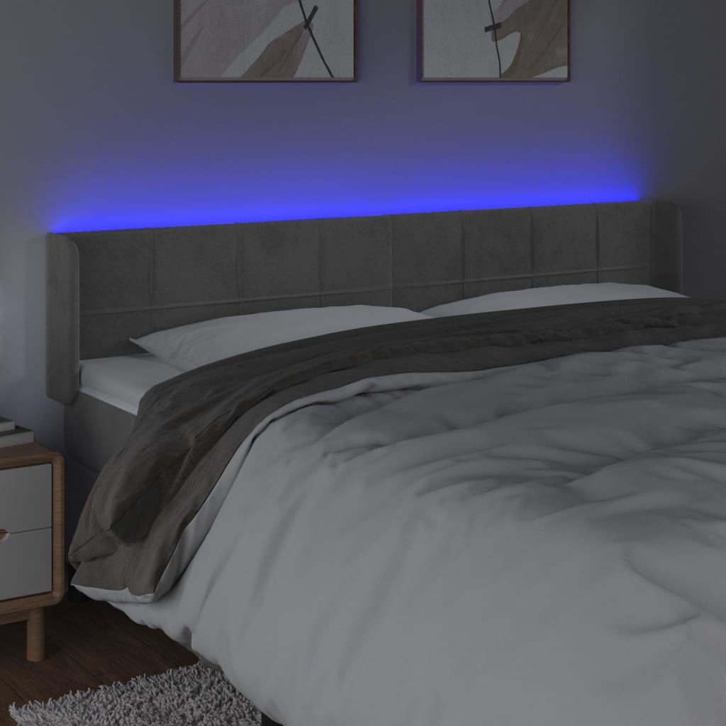 Hoofdbord LED 163x16x78/88 cm fluweel lichtgrijs is nu te koop bij PeponiXL, paradijselijk wonen!