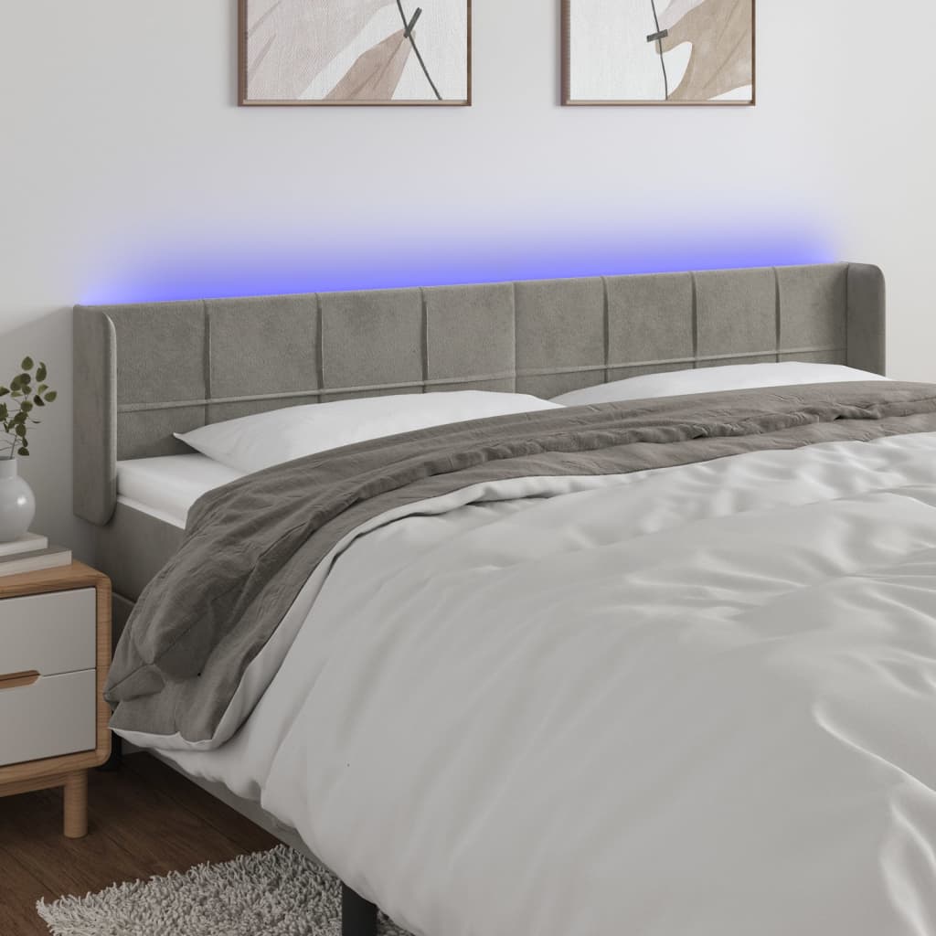 Hoofdbord LED 163x16x78/88 cm fluweel lichtgrijs is nu te koop bij PeponiXL, paradijselijk wonen!