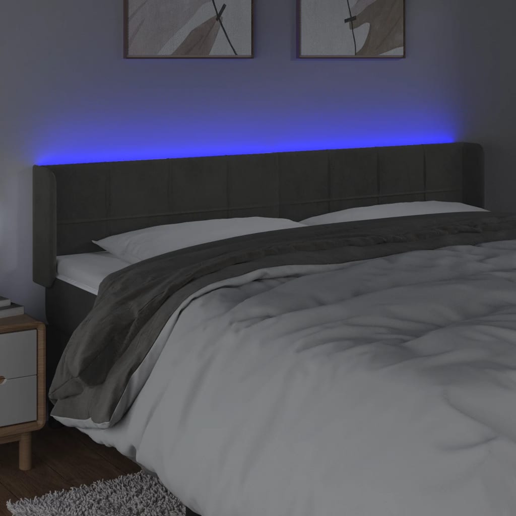 Hoofdbord LED 183x16x78/88 cm fluweel donkergrijs is nu te koop bij PeponiXL, paradijselijk wonen!
