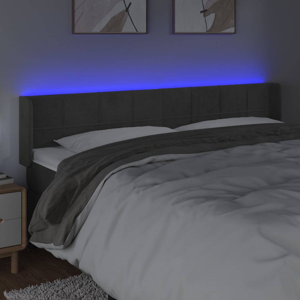 Hoofdbord LED 203x16x78/88 cm fluweel donkergrijs is nu te koop bij PeponiXL, paradijselijk wonen!