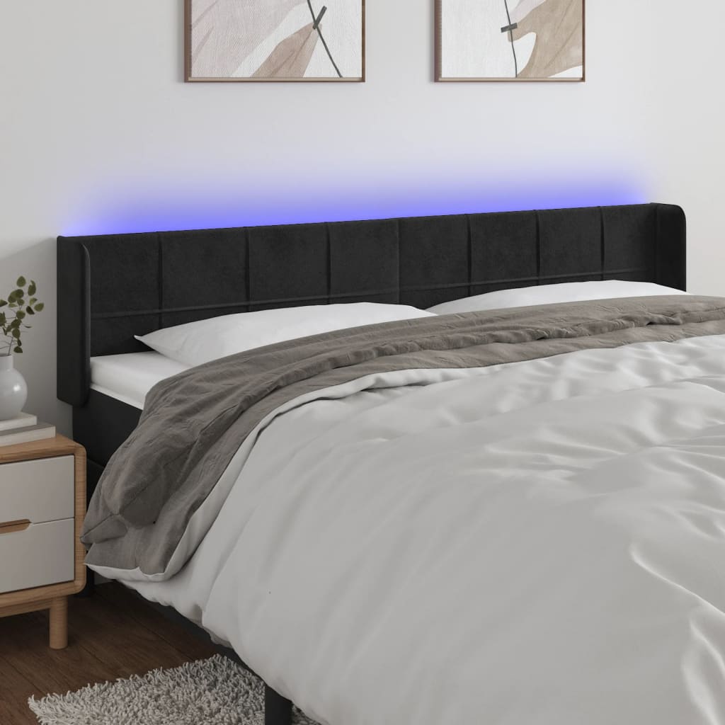 Hoofdbord LED 203x16x78/88 cm fluweel zwart is nu te koop bij PeponiXL, paradijselijk wonen!