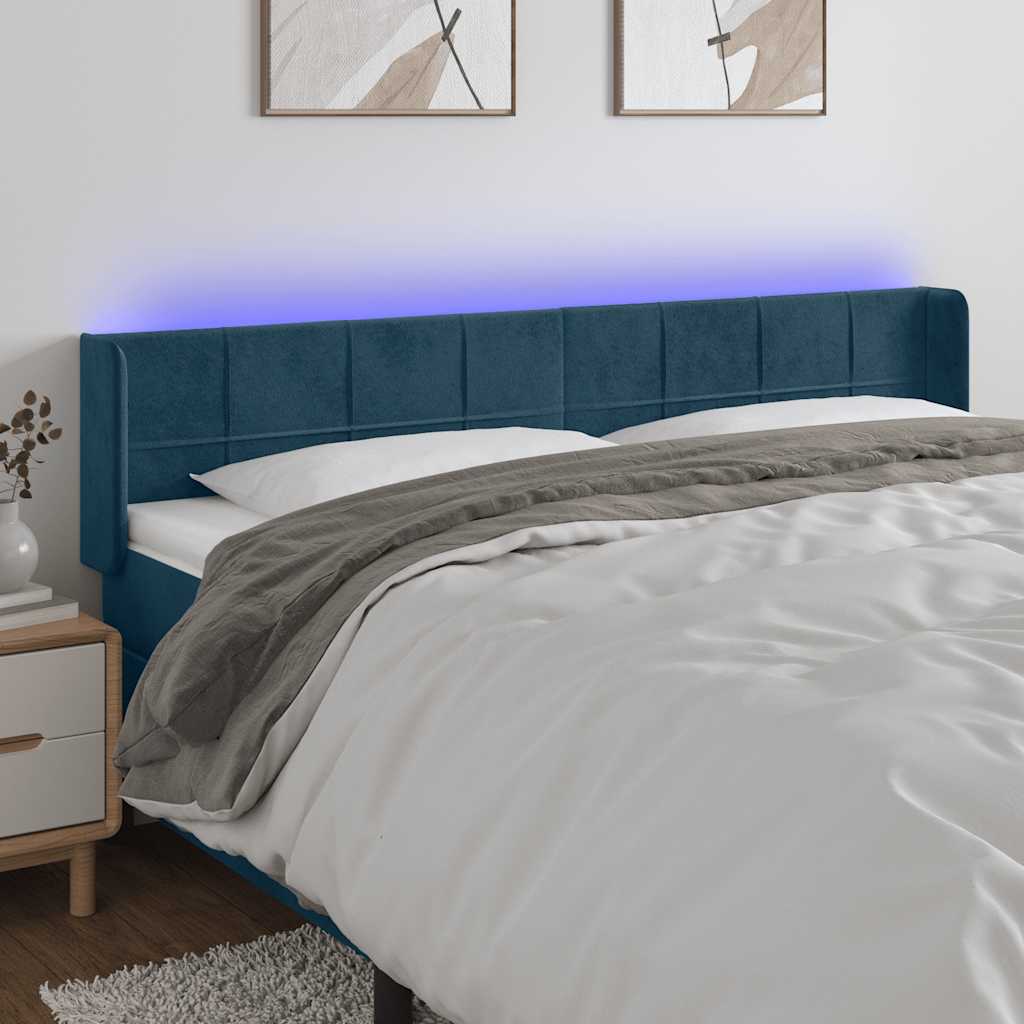 Hoofdbord LED 203x16x78/88 cm fluweel donkerblauw is nu te koop bij PeponiXL, paradijselijk wonen!