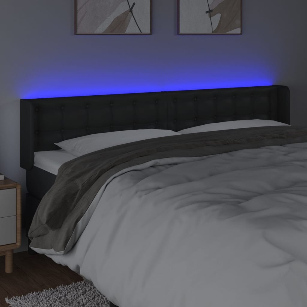 Hoofdbord LED 203x16x78/88 cm kunstleer zwart is nu te koop bij PeponiXL, paradijselijk wonen!
