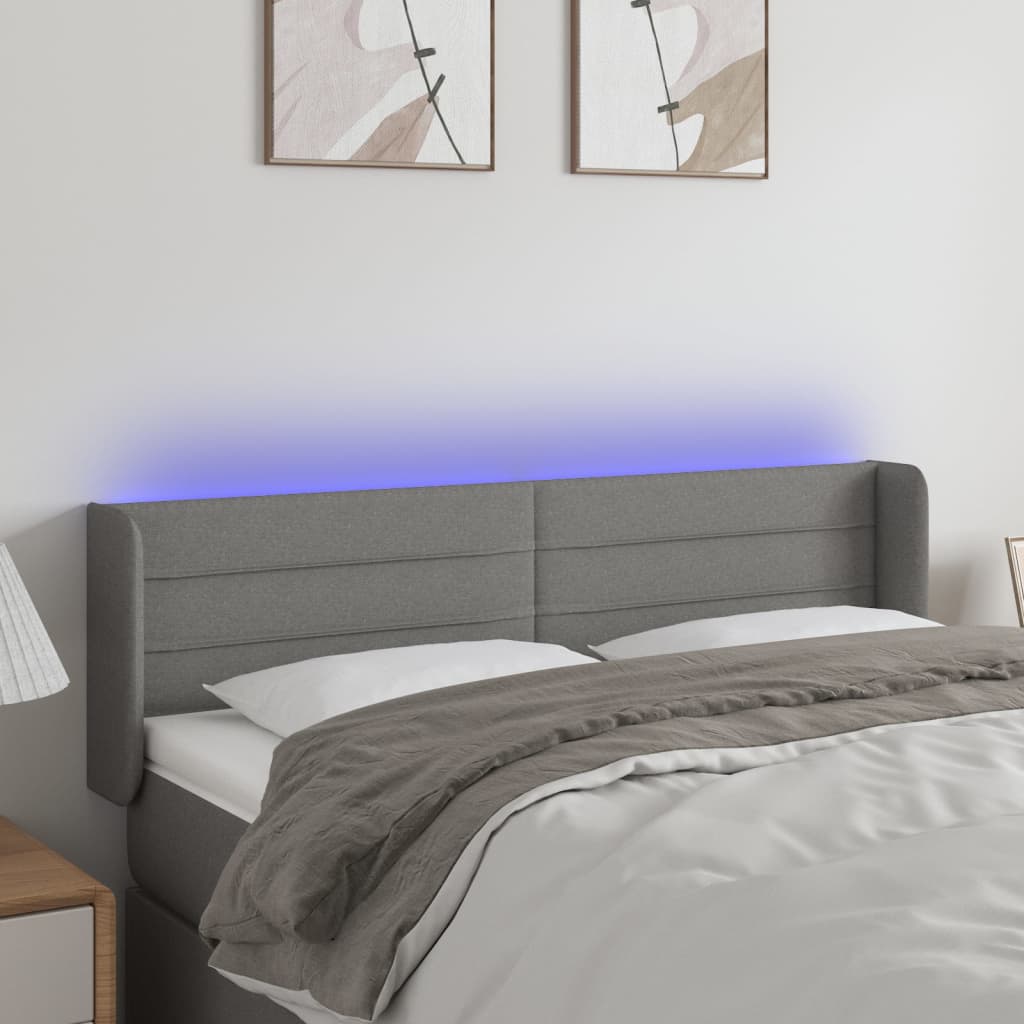Hoofdbord LED 147x16x78/88 cm stof donkergrijs is nu te koop bij PeponiXL, paradijselijk wonen!