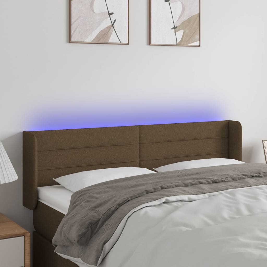Hoofdbord LED 147x16x78/88 cm stof donkerbruin is nu te koop bij PeponiXL, paradijselijk wonen!