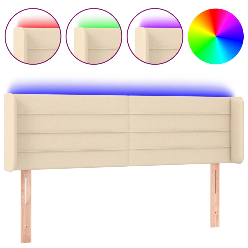 Hoofdbord LED 147x16x78/88 cm stof crèmekleurig is nu te koop bij PeponiXL, paradijselijk wonen!
