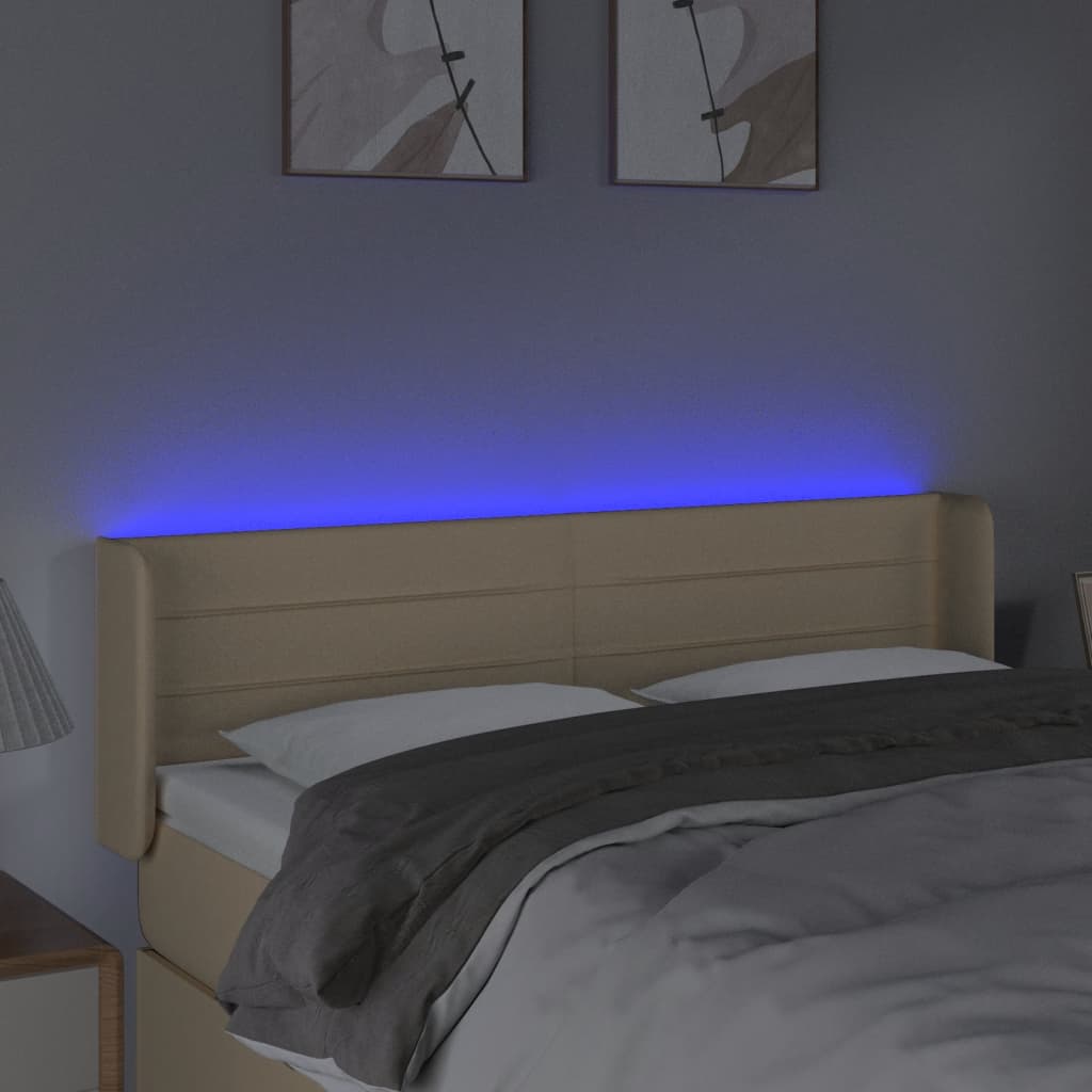 Hoofdbord LED 147x16x78/88 cm stof crèmekleurig is nu te koop bij PeponiXL, paradijselijk wonen!