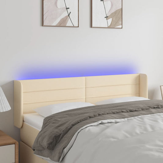 Hoofdbord LED 147x16x78/88 cm stof crèmekleurig is nu te koop bij PeponiXL, paradijselijk wonen!