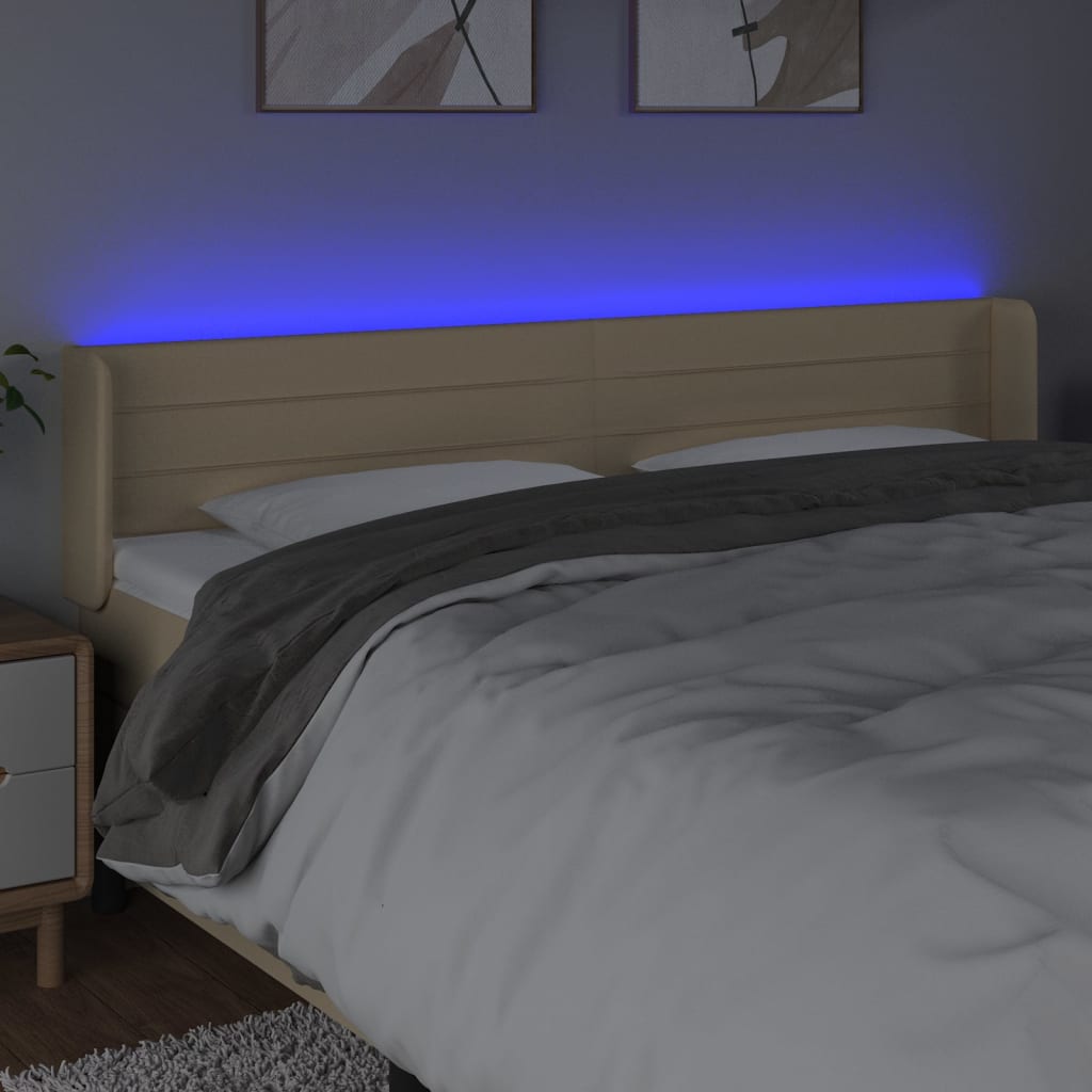 Hoofdbord LED 183x16x78/88 cm stof crèmekleurig is nu te koop bij PeponiXL, paradijselijk wonen!