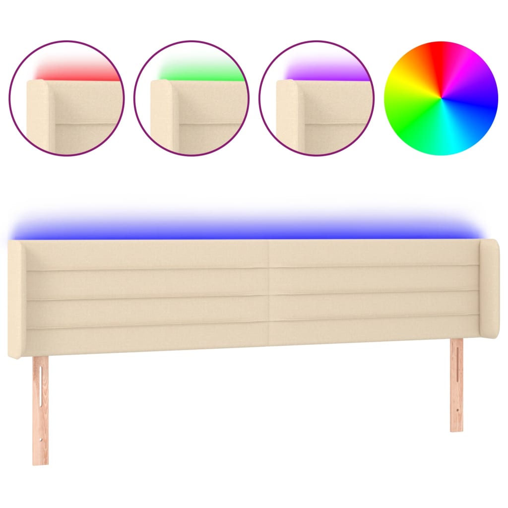 Hoofdbord LED 203x16x78/88 cm stof crèmekleurig is nu te koop bij PeponiXL, paradijselijk wonen!
