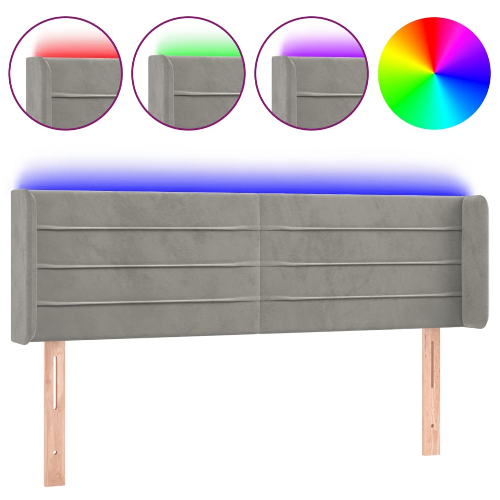 Hoofdbord LED 147x16x78/88 cm fluweel lichtgrijs is nu te koop bij PeponiXL, paradijselijk wonen!