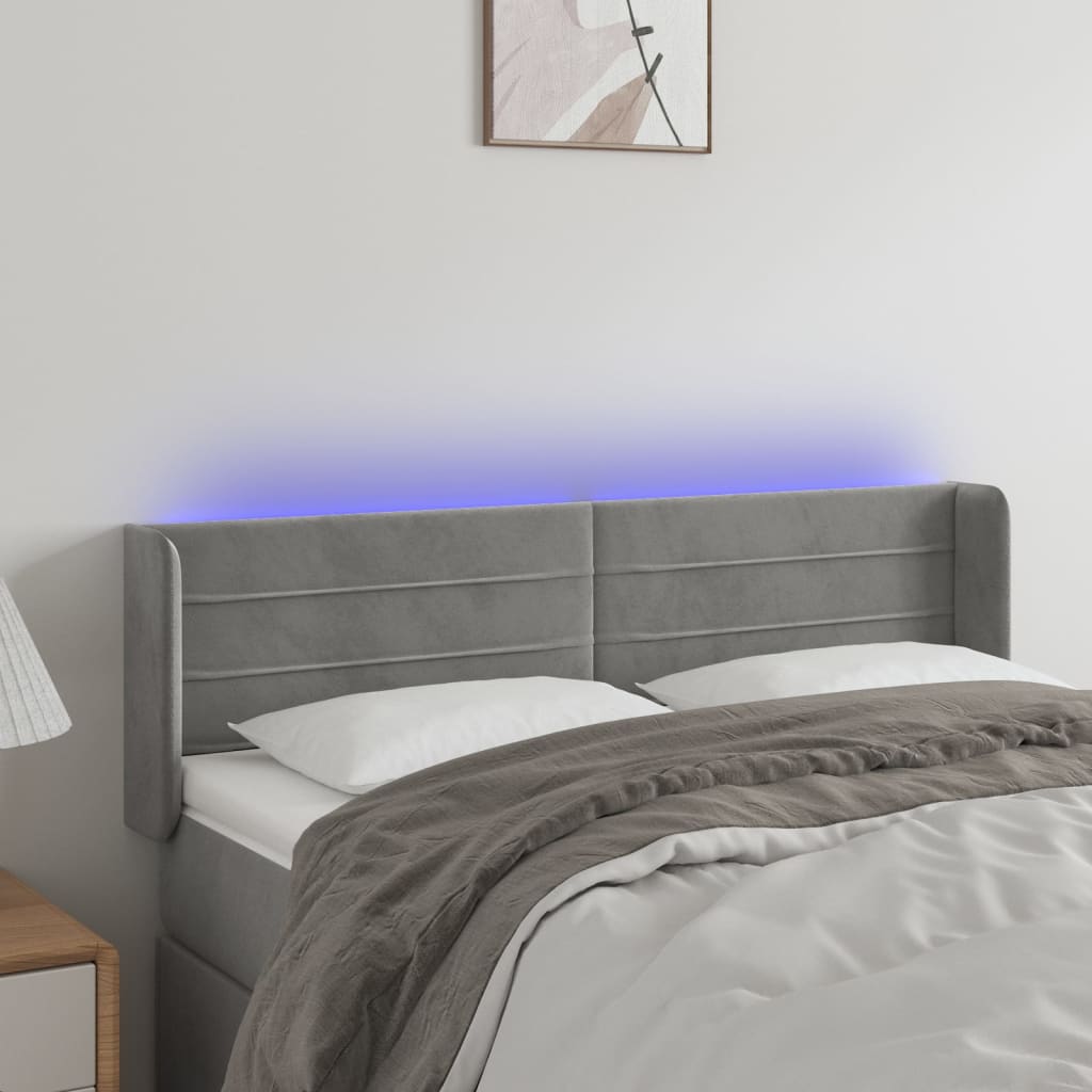 Hoofdbord LED 147x16x78/88 cm fluweel lichtgrijs is nu te koop bij PeponiXL, paradijselijk wonen!