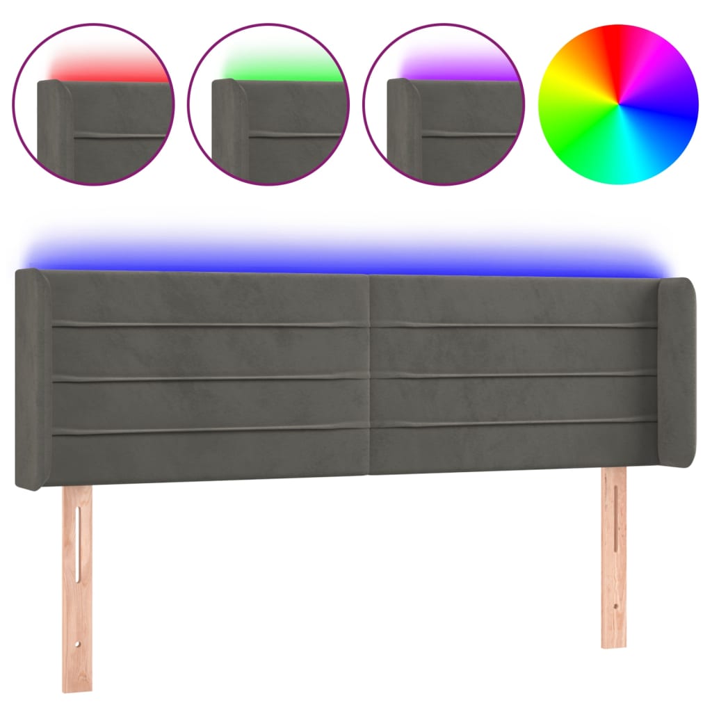 Hoofdbord LED 147x16x78/88 cm fluweel donkergrijs is nu te koop bij PeponiXL, paradijselijk wonen!