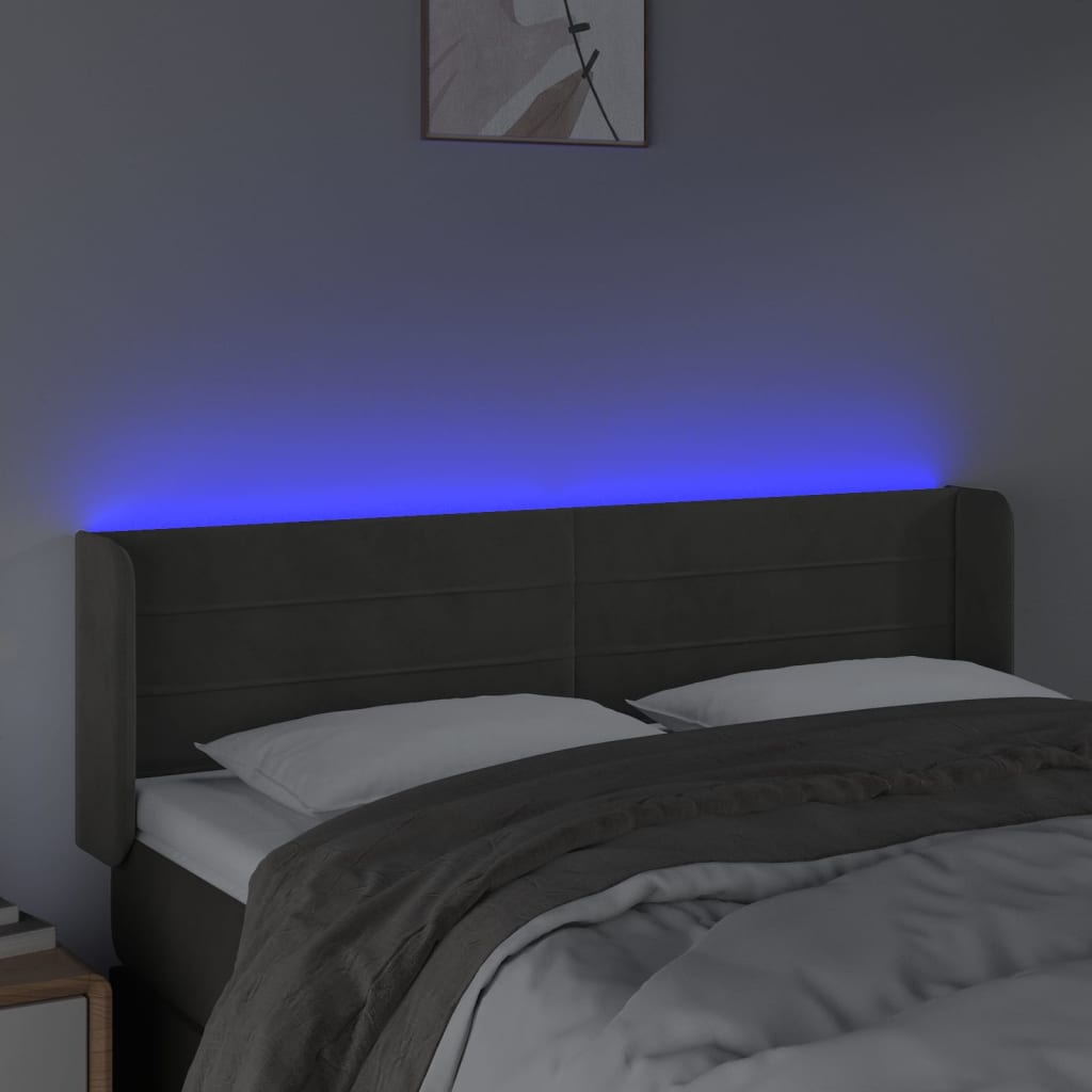 Hoofdbord LED 147x16x78/88 cm fluweel donkergrijs is nu te koop bij PeponiXL, paradijselijk wonen!