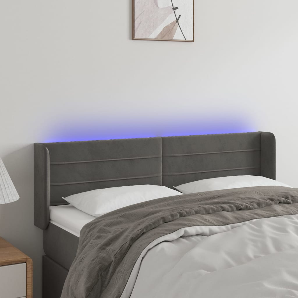 Hoofdbord LED 147x16x78/88 cm fluweel donkergrijs is nu te koop bij PeponiXL, paradijselijk wonen!