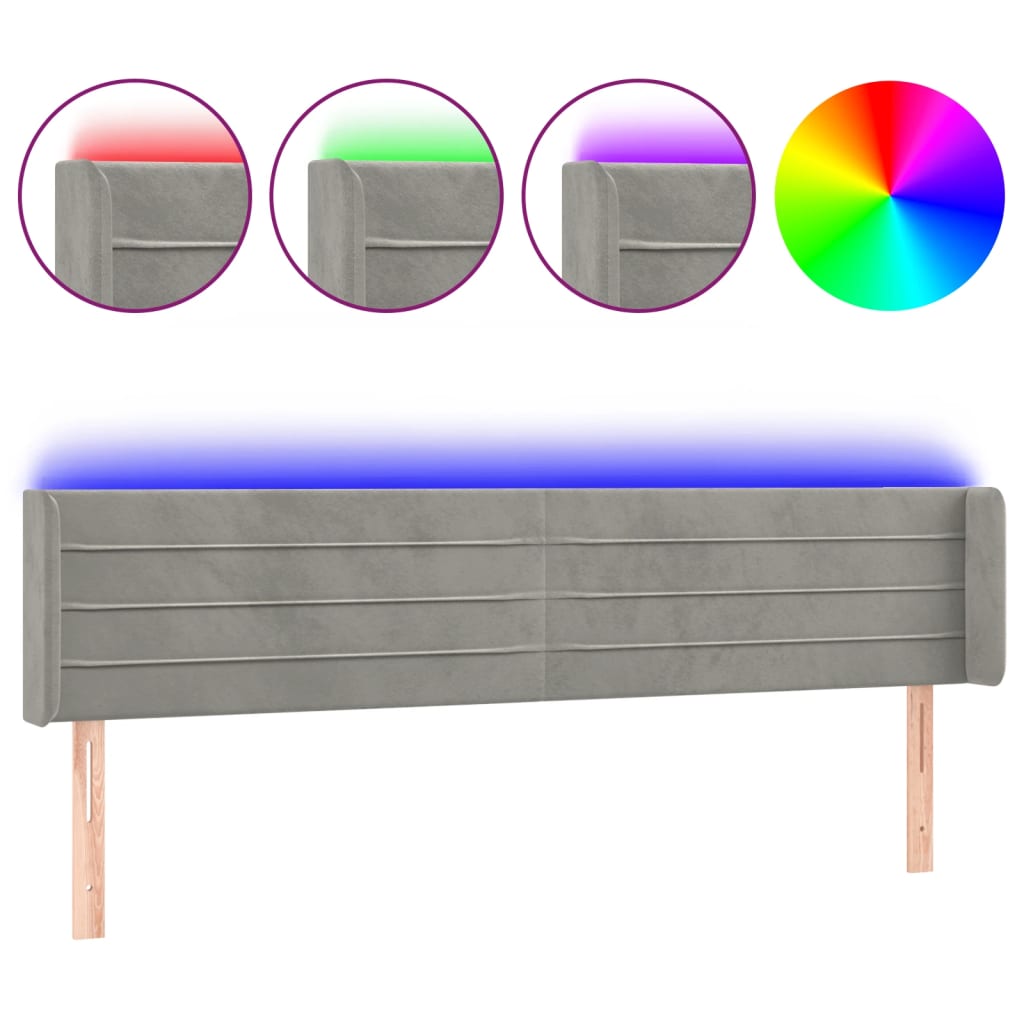 Hoofdbord LED 163x16x78/88 cm fluweel lichtgrijs is nu te koop bij PeponiXL, paradijselijk wonen!
