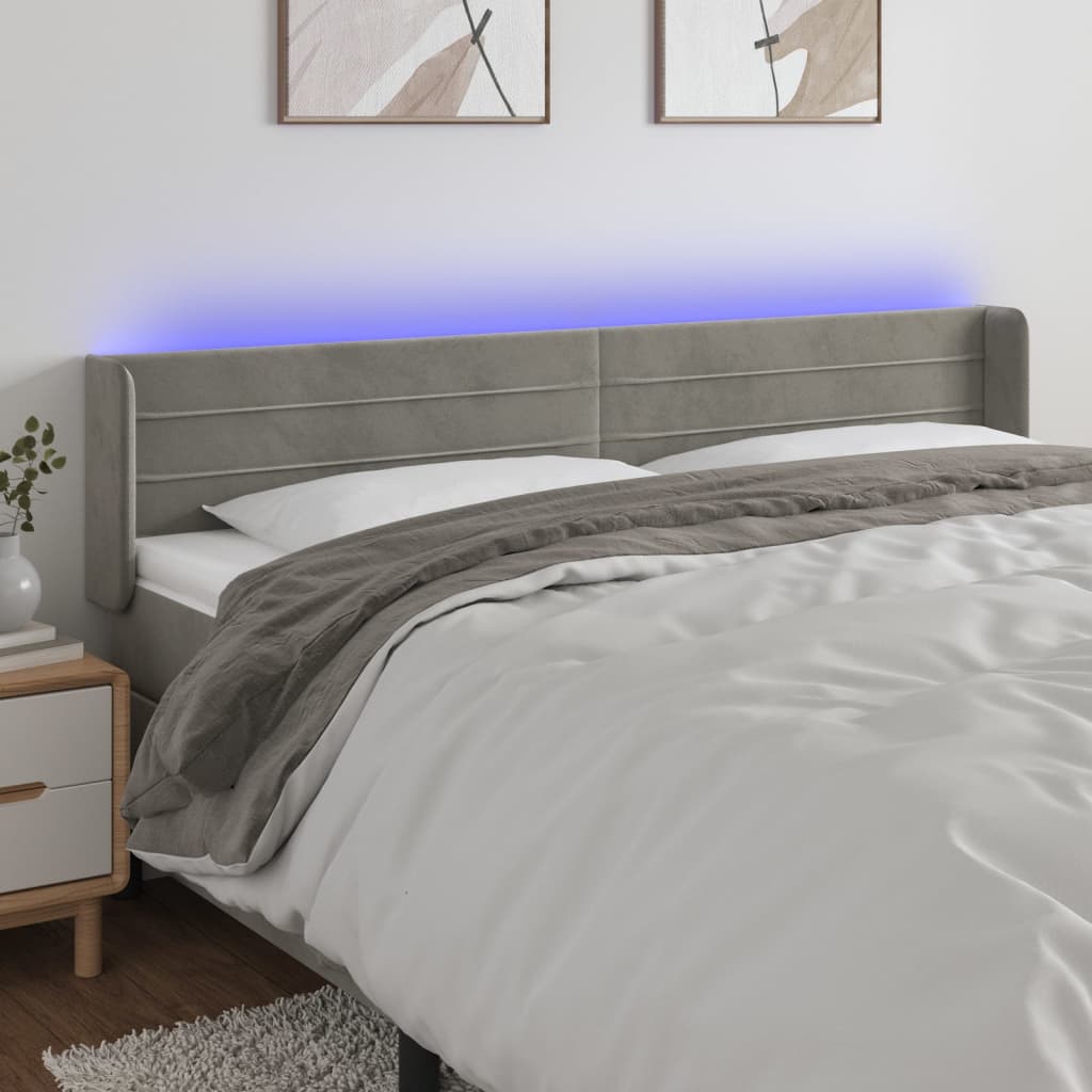 Hoofdbord LED 163x16x78/88 cm fluweel lichtgrijs is nu te koop bij PeponiXL, paradijselijk wonen!