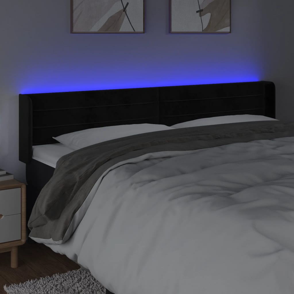 Hoofdbord LED 163x16x78/88 cm fluweel zwart is nu te koop bij PeponiXL, paradijselijk wonen!