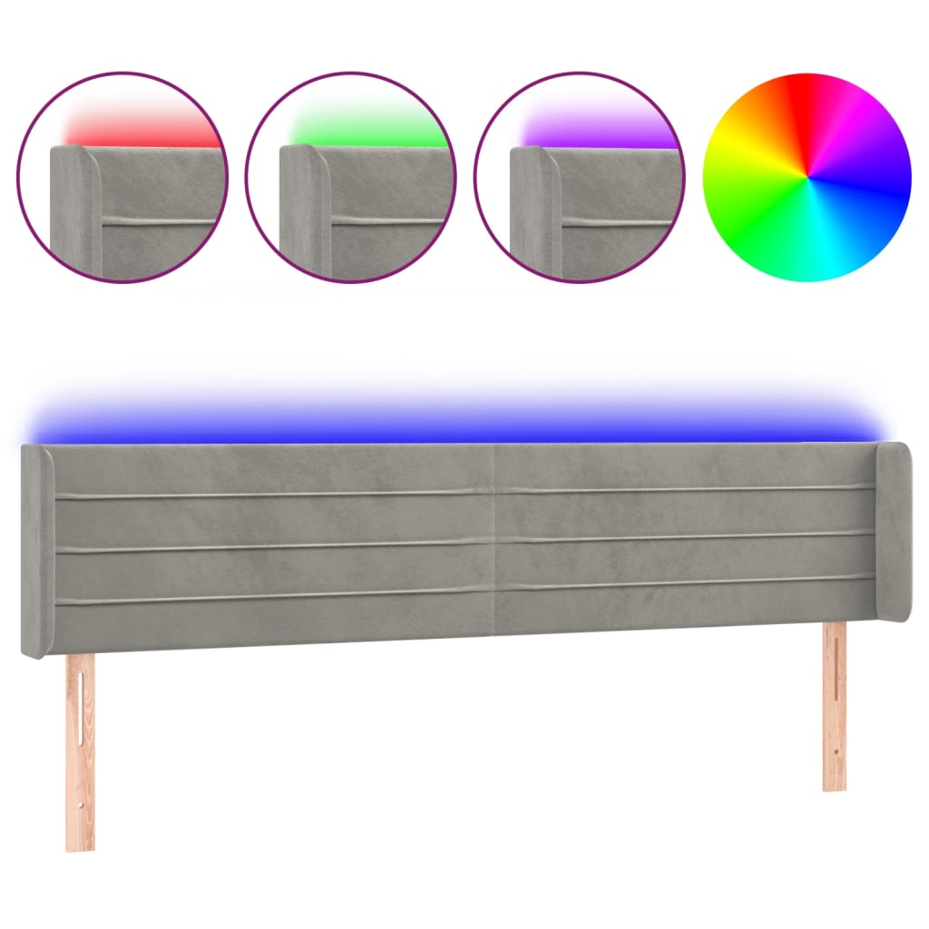 Hoofdbord LED 183x16x78/88 cm fluweel lichtgrijs is nu te koop bij PeponiXL, paradijselijk wonen!