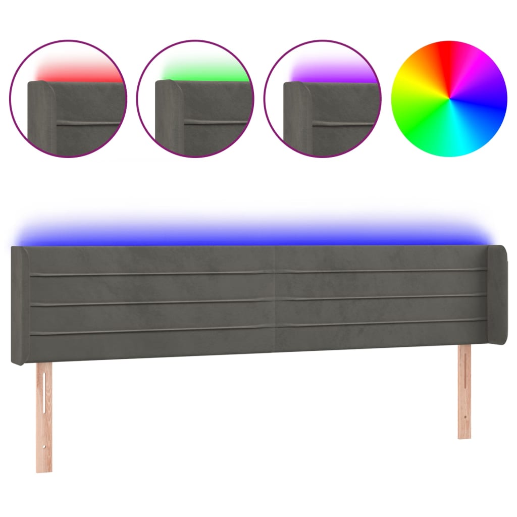 Hoofdbord LED 183x16x78/88 cm fluweel donkergrijs is nu te koop bij PeponiXL, paradijselijk wonen!