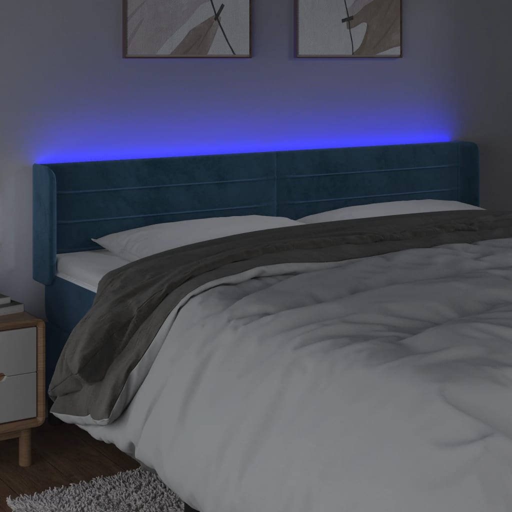 Hoofdbord LED 183x16x78/88 cm fluweel donkerblauw is nu te koop bij PeponiXL, paradijselijk wonen!