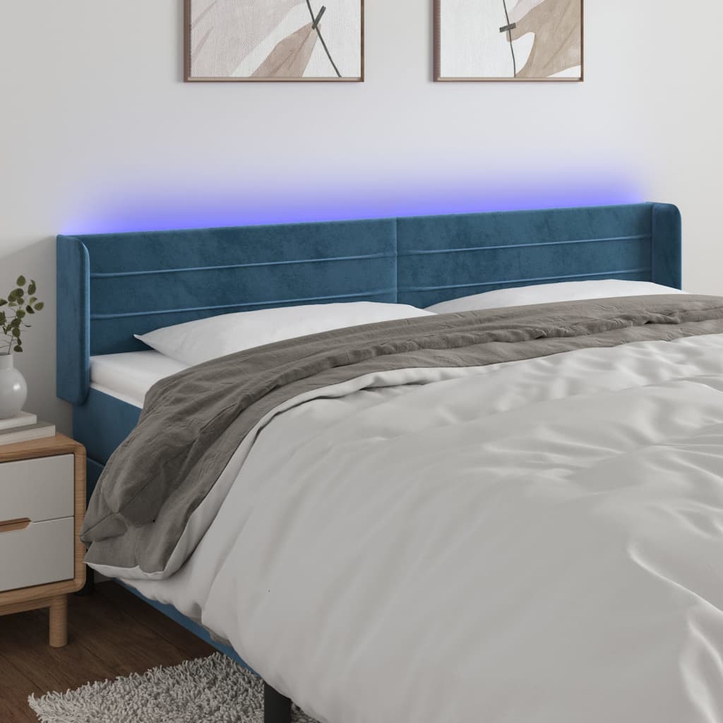 Hoofdbord LED 183x16x78/88 cm fluweel donkerblauw is nu te koop bij PeponiXL, paradijselijk wonen!