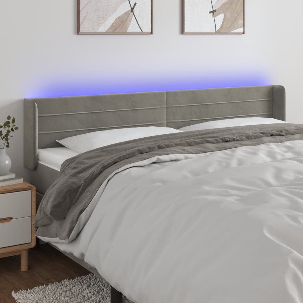 Hoofdbord LED 203x16x78/88 cm fluweel lichtgrijs is nu te koop bij PeponiXL, paradijselijk wonen!