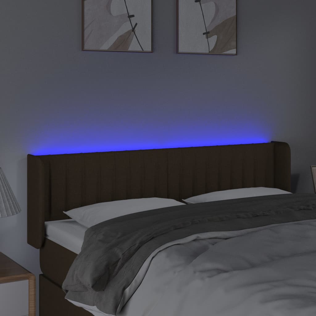 Hoofdbord LED 147x16x78/88 cm stof donkerbruin is nu te koop bij PeponiXL, paradijselijk wonen!
