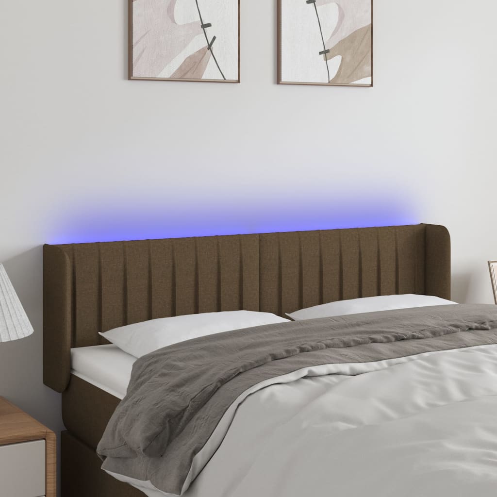 Hoofdbord LED 147x16x78/88 cm stof donkerbruin is nu te koop bij PeponiXL, paradijselijk wonen!