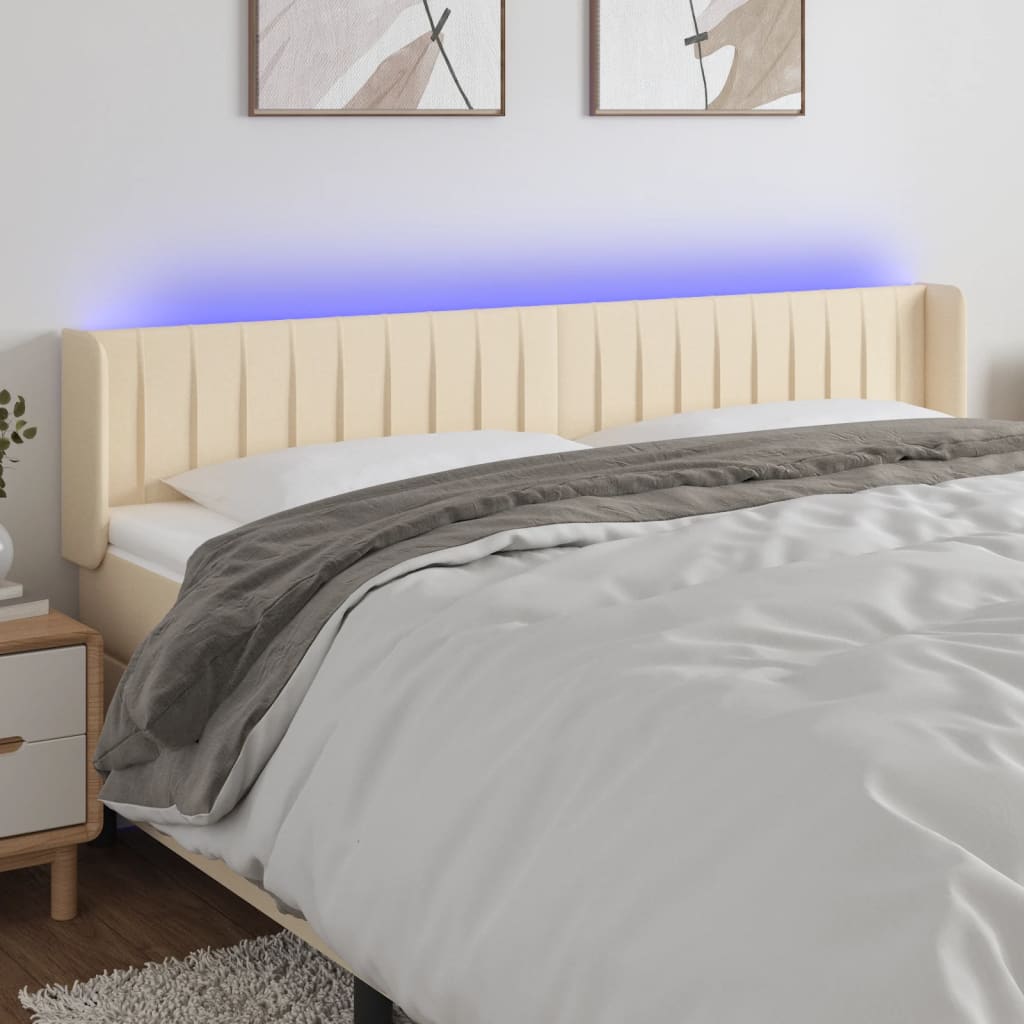 Hoofdbord LED 183x16x78/88 cm stof crèmekleurig is nu te koop bij PeponiXL, paradijselijk wonen!