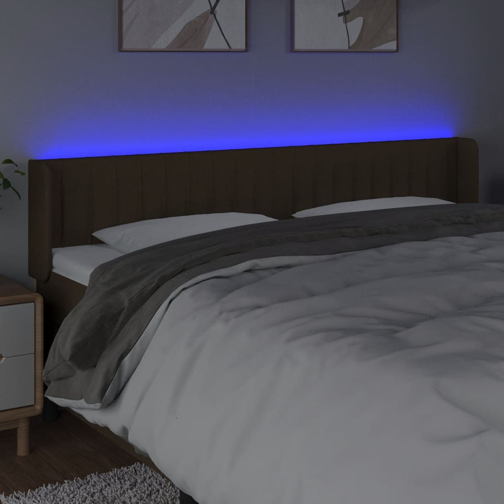 Hoofdbord LED 203x16x78/88 cm stof donkerbruin is nu te koop bij PeponiXL, paradijselijk wonen!