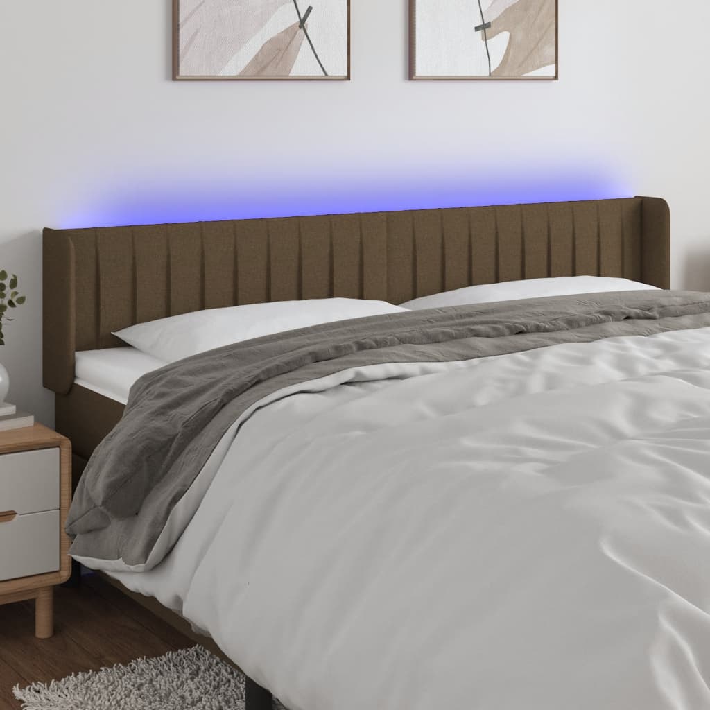 Hoofdbord LED 203x16x78/88 cm stof donkerbruin is nu te koop bij PeponiXL, paradijselijk wonen!