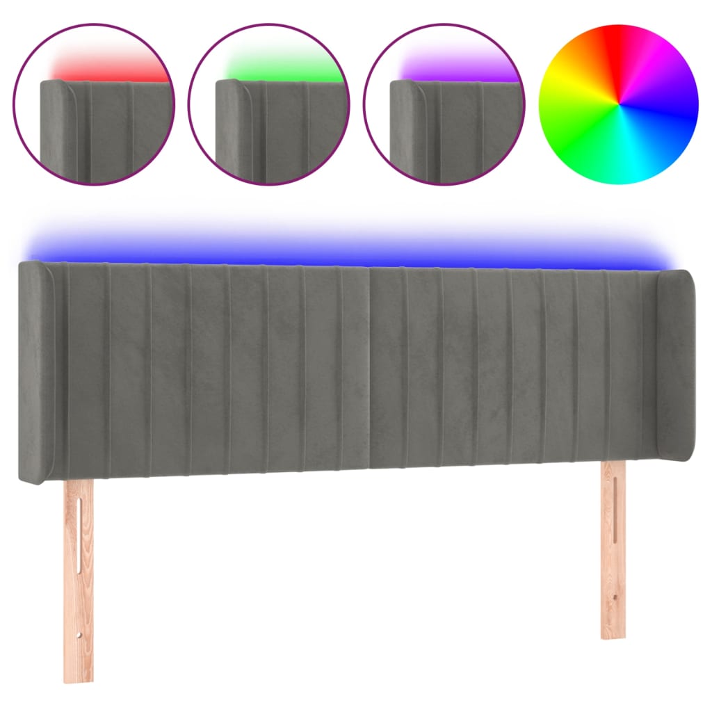 Hoofdbord LED 147x16x78/88 cm fluweel lichtgrijs is nu te koop bij PeponiXL, paradijselijk wonen!