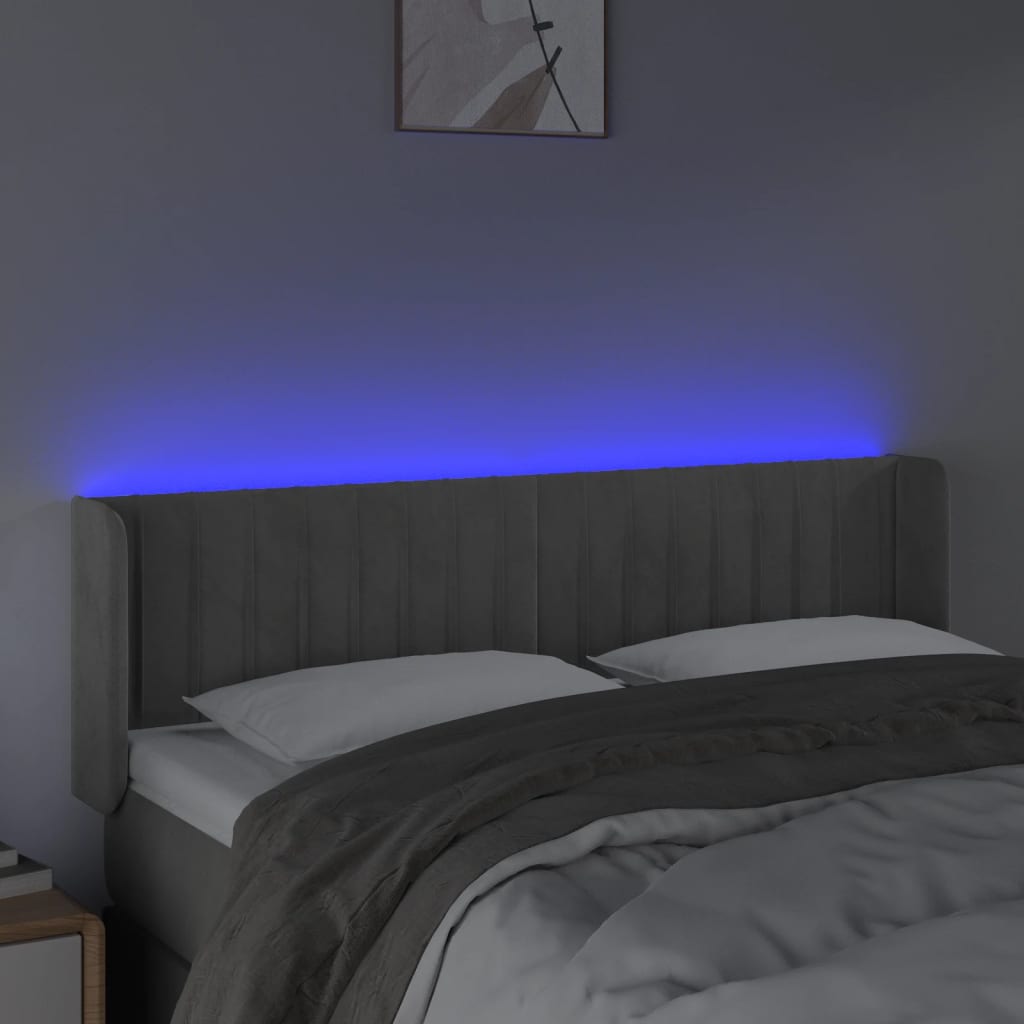 Hoofdbord LED 147x16x78/88 cm fluweel lichtgrijs is nu te koop bij PeponiXL, paradijselijk wonen!