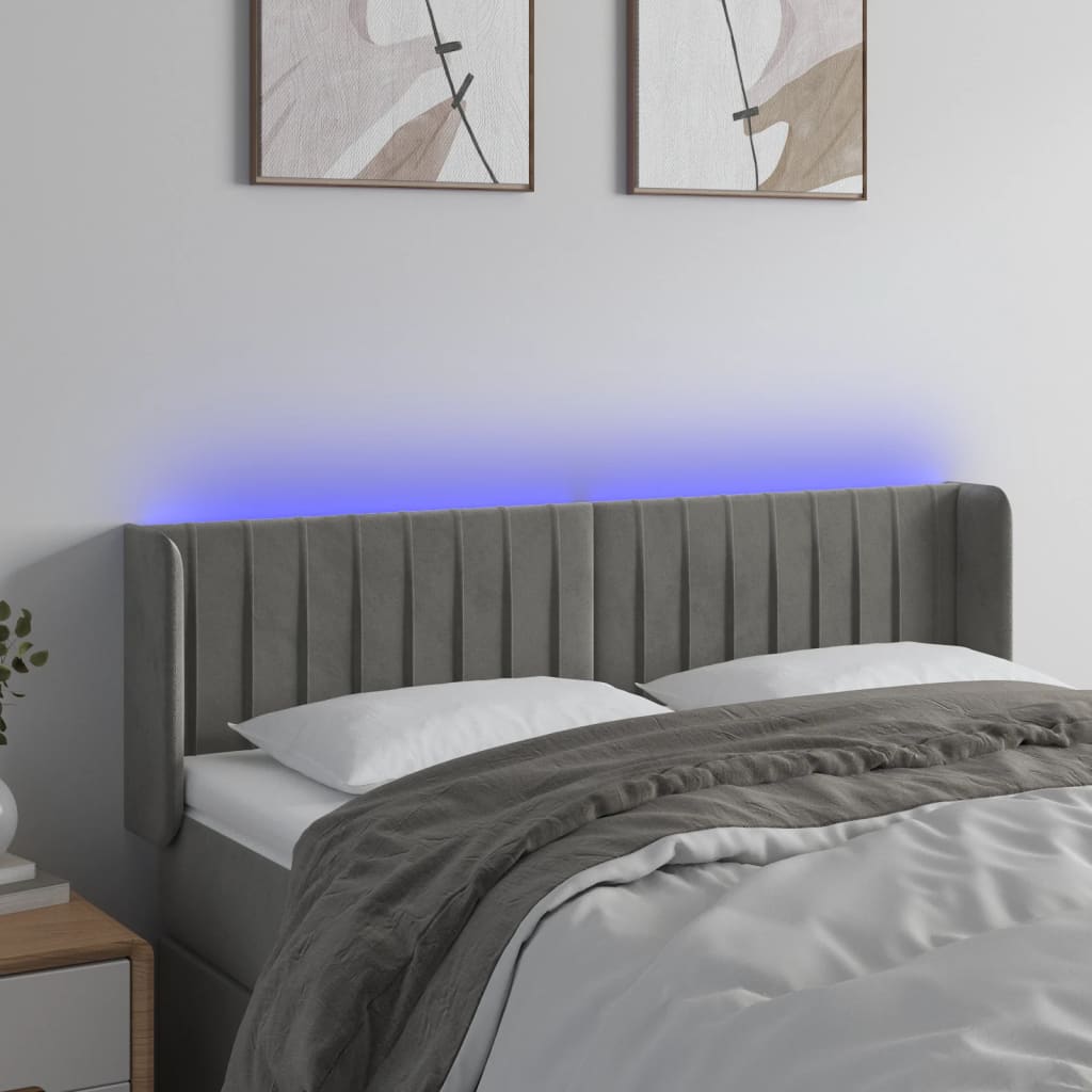 Hoofdbord LED 147x16x78/88 cm fluweel lichtgrijs is nu te koop bij PeponiXL, paradijselijk wonen!