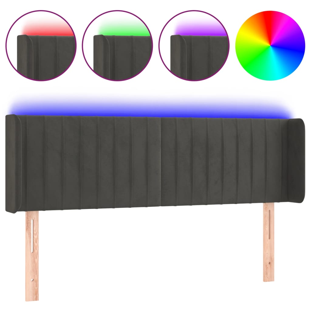 Hoofdbord LED 147x16x78/88 cm fluweel donkergrijs is nu te koop bij PeponiXL, paradijselijk wonen!