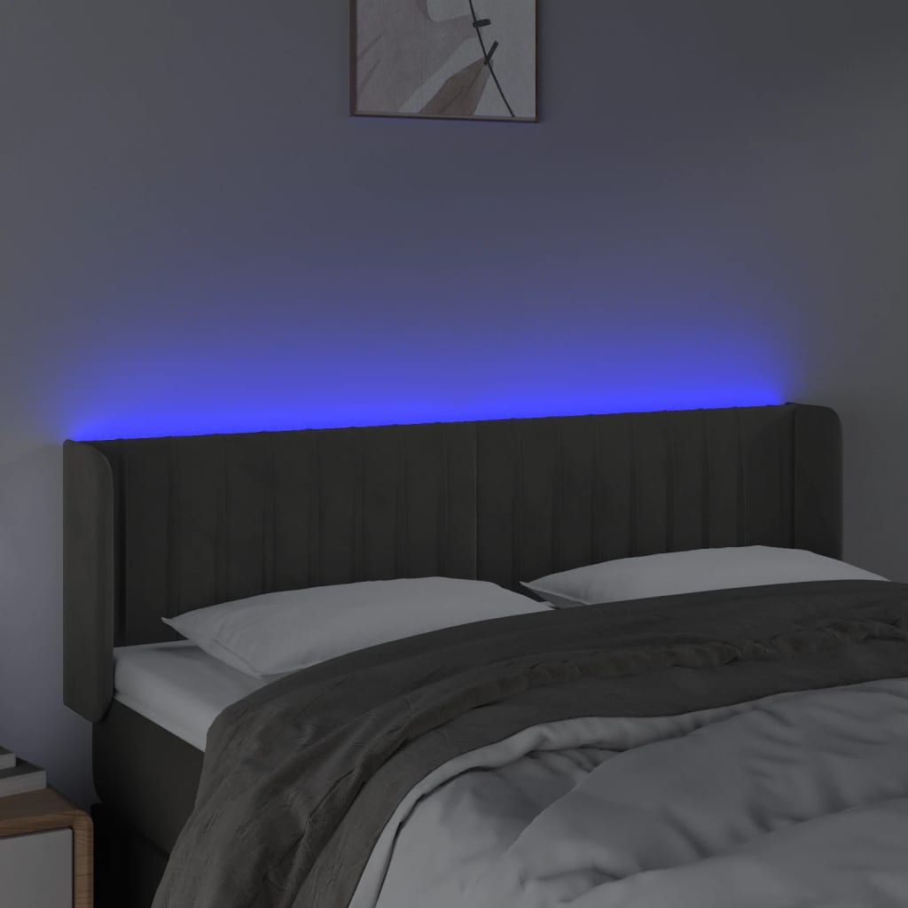 Hoofdbord LED 147x16x78/88 cm fluweel donkergrijs is nu te koop bij PeponiXL, paradijselijk wonen!