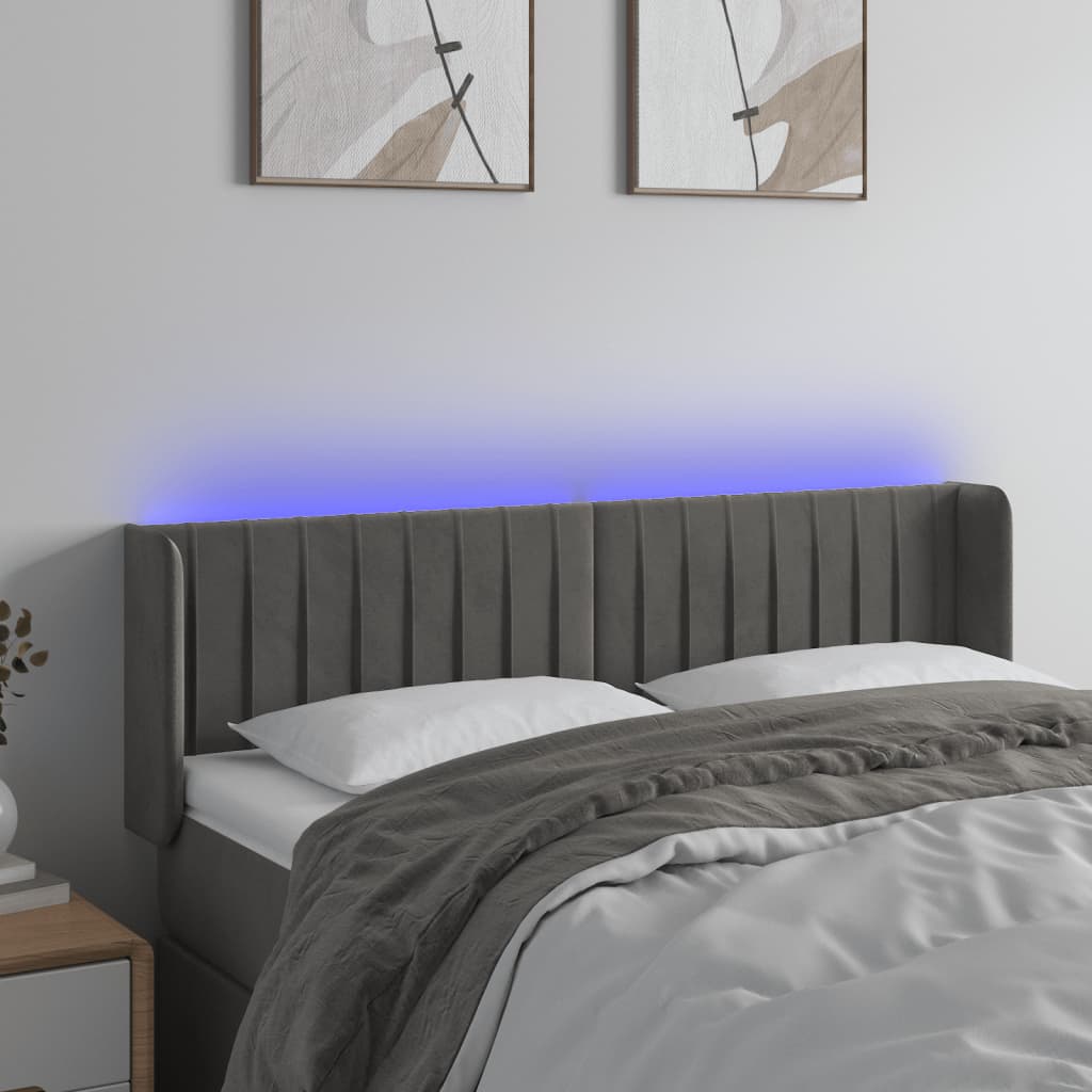 Hoofdbord LED 147x16x78/88 cm fluweel donkergrijs is nu te koop bij PeponiXL, paradijselijk wonen!