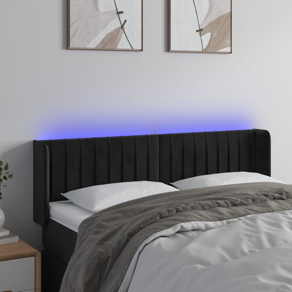 Hoofdbord LED 147x16x78/88 cm fluweel zwart is nu te koop bij PeponiXL, paradijselijk wonen!
