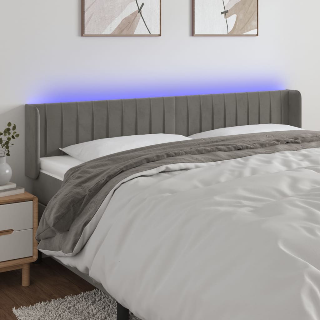 Hoofdbord LED 163x16x78/88 cm fluweel lichtgrijs is nu te koop bij PeponiXL, paradijselijk wonen!