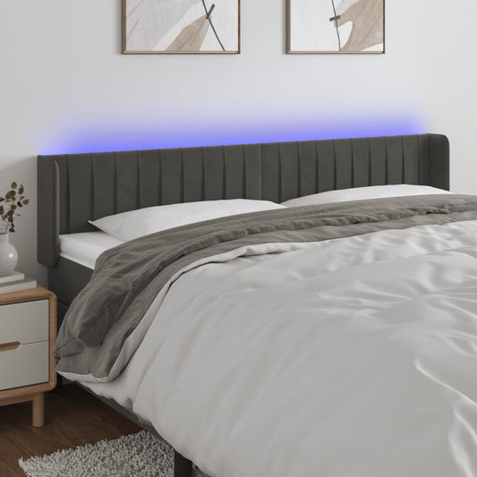 Hoofdbord LED 163x16x78/88 cm fluweel donkergrijs is nu te koop bij PeponiXL, paradijselijk wonen!