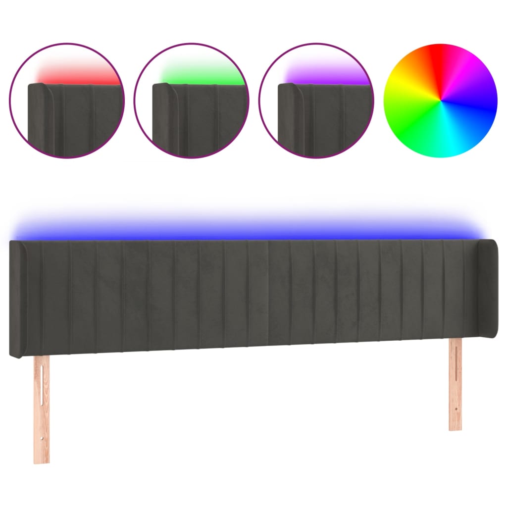 Hoofdbord LED 183x16x78/88 cm fluweel donkergrijs is nu te koop bij PeponiXL, paradijselijk wonen!