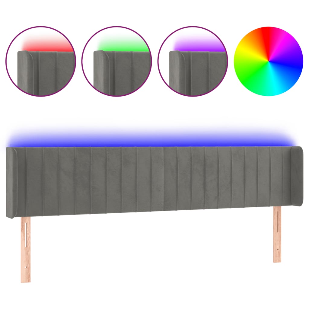 Hoofdbord LED 203x16x78/88 cm fluweel lichtgrijs is nu te koop bij PeponiXL, paradijselijk wonen!