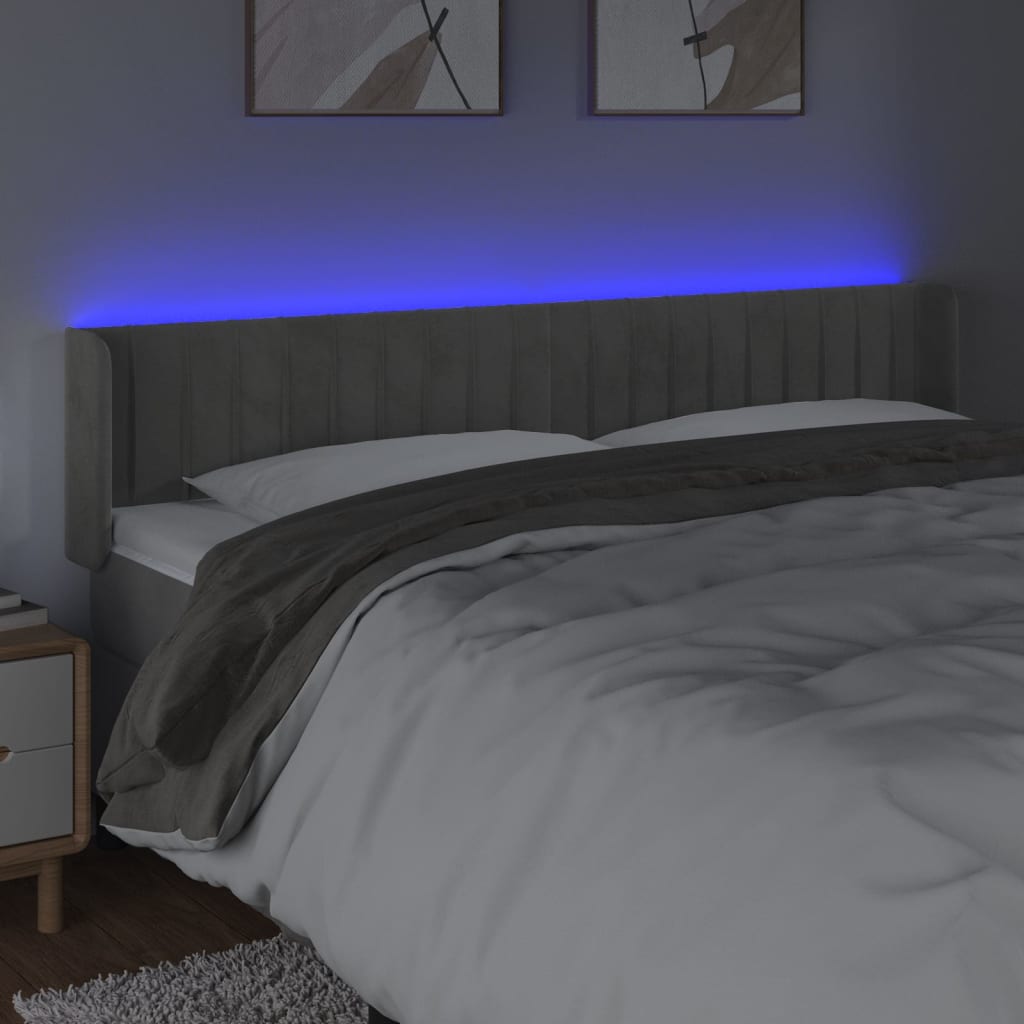 Hoofdbord LED 203x16x78/88 cm fluweel lichtgrijs is nu te koop bij PeponiXL, paradijselijk wonen!